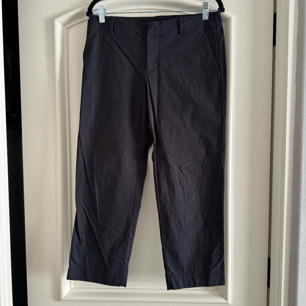 Jarbo Flat Front Stretch Crop Chino Pants - Black - Size 36 (approx size 8-10)
